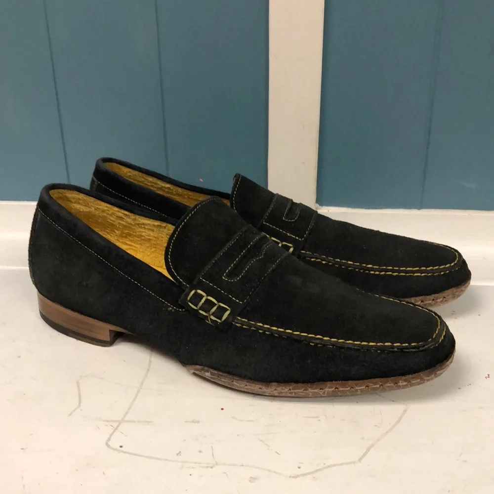 Donald J. Pliner NAWA Mens charcoal/yellow Suede Leather Loafers Size‎ 9